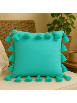 THROW PILLOW - Mint Green Tasselled Cushion Cover - Handmade Decor Fabric Accent