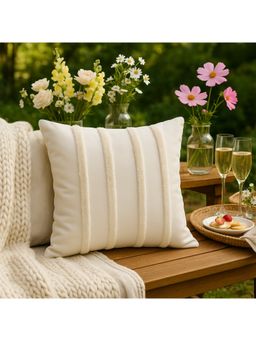 THROW PILLOW - Neutral Cotton Basketweave Cushion Cover With Elegant Tufting
