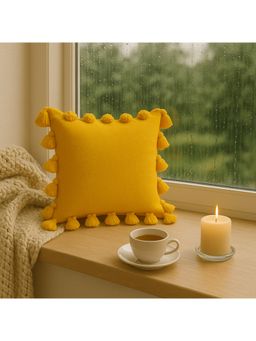 THROW PILLOW - Vibrant Yellow Cushion Cover With Handmade Tassels