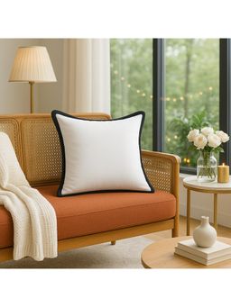 THROW PILLOW - Crisp White Cushion: Premium Fabric Black Border - Timeless Elegance