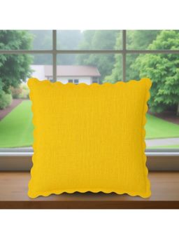 THROW PILLOW - Zesty Scallop Cushion: Mustard Yellow Basketweave For Playful Decor