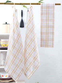 Maspar - Simone Yellow and White Woven Kitchen Towels (Set of 3)