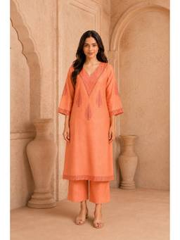 PANCHRANGA - Peach Gulnaar Chanderi Kurta with Palazzos