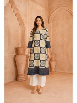 PANCHRANGA - Multi-Color Ruhan Hand Ajrakh Cotton Kurta