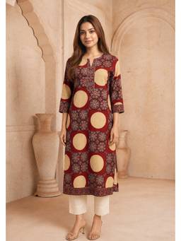PANCHRANGA - Maroon Aariz Ajrakh Cotton Kurta