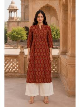 PANCHRANGA - Red Hand Block Cotton Kurta