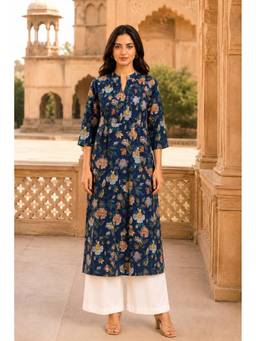 PANCHRANGA - Blue Hand Block Cotton Kurta