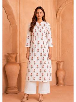 PANCHRANGA - White Hand Block Cotton Kurta