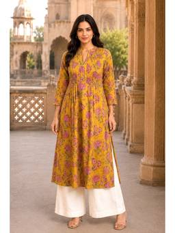 PANCHRANGA - Yellow Hand Block Cotton Kurta