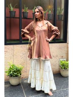 Ishnya - Mizaaj Mocha Brown Tunic and Sharara