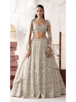 Basanti Kapde aur Koffee - Grey Platinum Eclat Embroidered Lehenga with Blouse & Dupatta