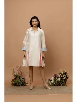 SMRITI GUPTA - Off White Chanderi Silk Embroidered Dress with Slip