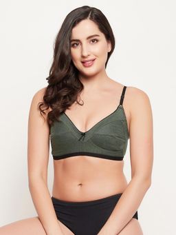 Clovia - Non-Padded Non-Wired Full Cup Full-Figure Bra in Olive Green - Cotton Rich
