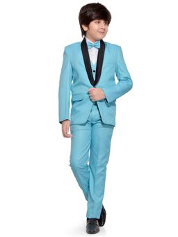 Jeetethnics - Boys Blue Coat Suit With Waistcoat Shirt And Trousers (Set of 5)