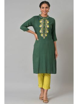 Aurelia - Women Green Striped Viscose Kurta Set with Trouser