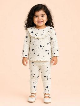Bloom Up - White Black Spot Print Ribbed Co-Ord Set