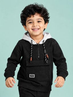Bloom Up - Grey and Black Hooded Neck Hoodie for Boys
