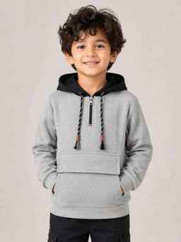 Bloom Up - Grey and Black Hooded Pullover Hoodie for Boys