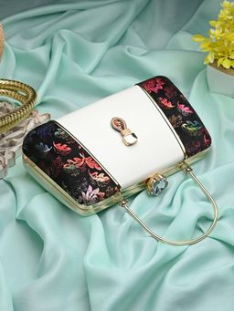 Toobacraft - Floral Box Clutch With Shoulder Strap - Black