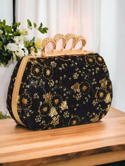 Toobacraft - Embroidered Box Clutch - Black
