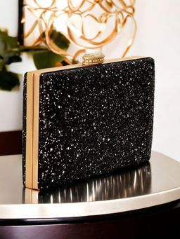 Toobacraft - Embellished Box Clutch With Shoulder Strap - Black
