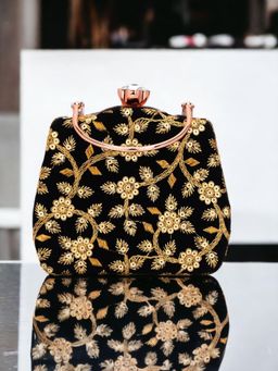 Toobacraft - Embroidered Embellished Box Clutch - Black