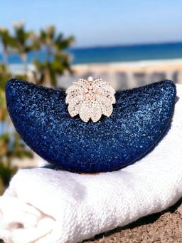 Toobacraft - Embellished Half Moon Clutch - Navy Blue