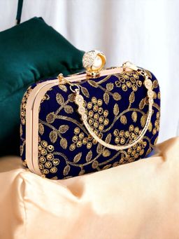 Toobacraft - Embellished Box Clutch - Navy Blue