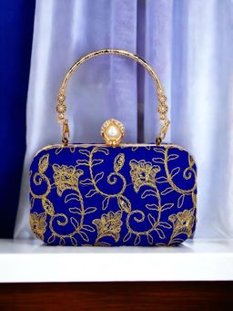 Toobacraft - Embroidered Box Clutch With Shoulder Strap - Blue