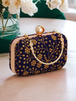 Toobacraft - Embellished Box Clutch - Navy Blue