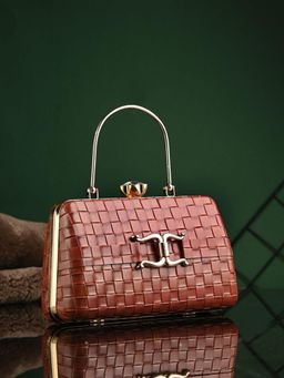 Toobacraft - Textured Chess Buckle Big Boat Box Clutch - Brown