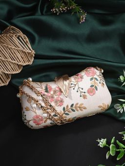 Toobacraft - Embellished Wrist Loop Box Clutch - Cream