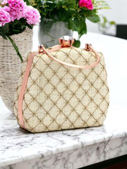 Toobacraft - Cream Embellished Box Clutch With Shoulder Strap