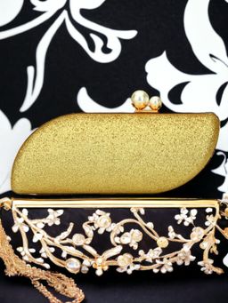 Toobacraft - Double Pearls Embellished Box Clutch - Yellow