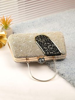 Toobacraft - Embroidered Box Clutch With Shoulder Strap - Gold