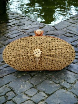 Toobacraft - Printed Embellished Detailed Box Clutch - Brown