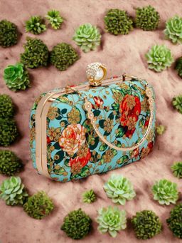 Toobacraft - Embroidered Embellished Box Clutch - Blue