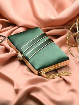 Toobacraft - Embellished Slant Piping Flat Box Clutch - Green