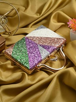 Toobacraft - Embellished Ring Flat Box Clutch - Multi-Color