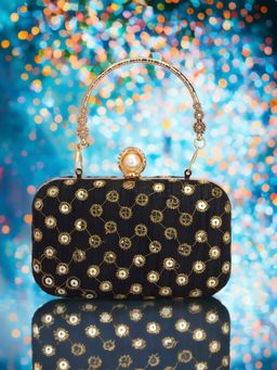 Toobacraft - Sequined and Pearl Embellished Box Clutch - Black
