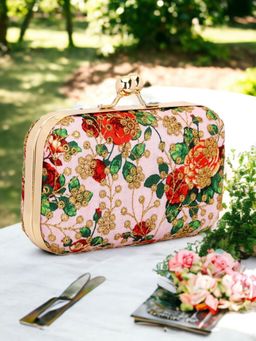 Toobacraft - Printed Embroidered Detailed Box Clutch - Pink