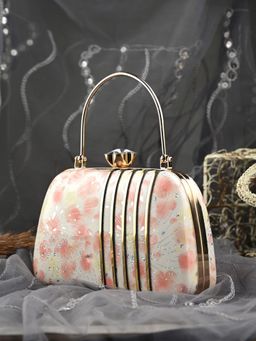 Toobacraft - Embellished Printed Piping Small Boat Box Clutch - Pink