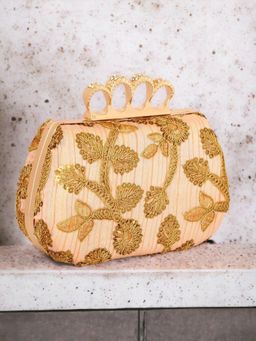 Toobacraft - Floral Embellished Box Clutch - Gold