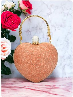 Toobacraft - Pink and Gold-Toned Embellished Heart Shape Clutch