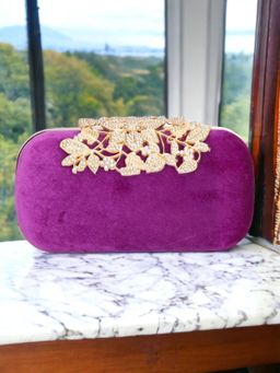 Toobacraft - Purple and Gold-Toned Embellished Box Clutch