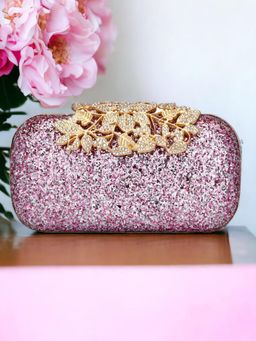 Toobacraft - Purple and Gold-Toned Embellished Box Clutch