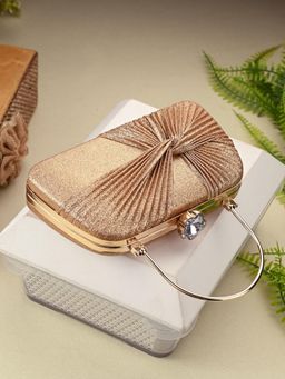Toobacraft - Embellished Wrinkle Bow Small Boat Box Clutch - Gold