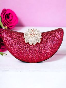 Toobacraft - Magenta and Gold-Toned Embellished Half Moon Clutch