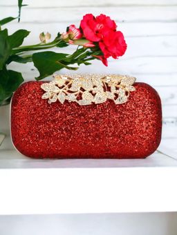 Toobacraft - Red and Gold-Toned Embellished Box Clutch