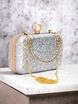 Toobacraft - Embellished Box Clutch - Silver